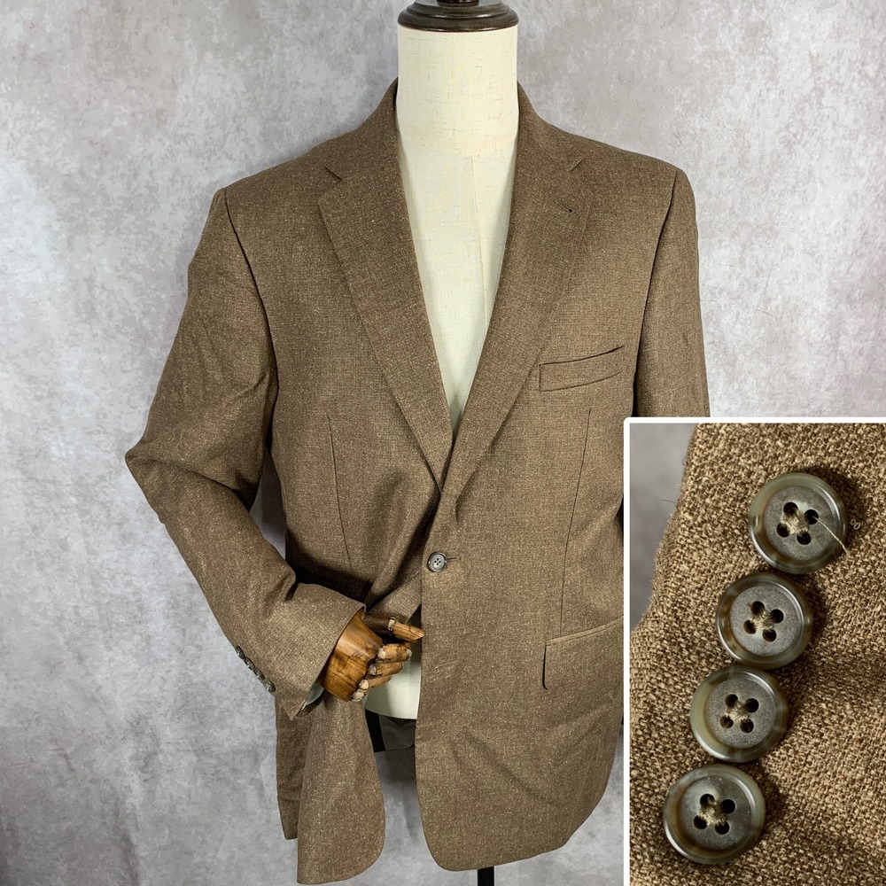 Jos A Bank Blazer Jacket Men 43LG Brown Silk Tailored Fit Sport Coat Suit